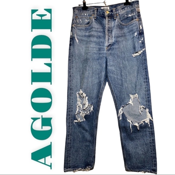 AGOLDE 90s Jean Distressed High Rise Relaxed Buttonfly, Size 28 - Picture 11 of 12